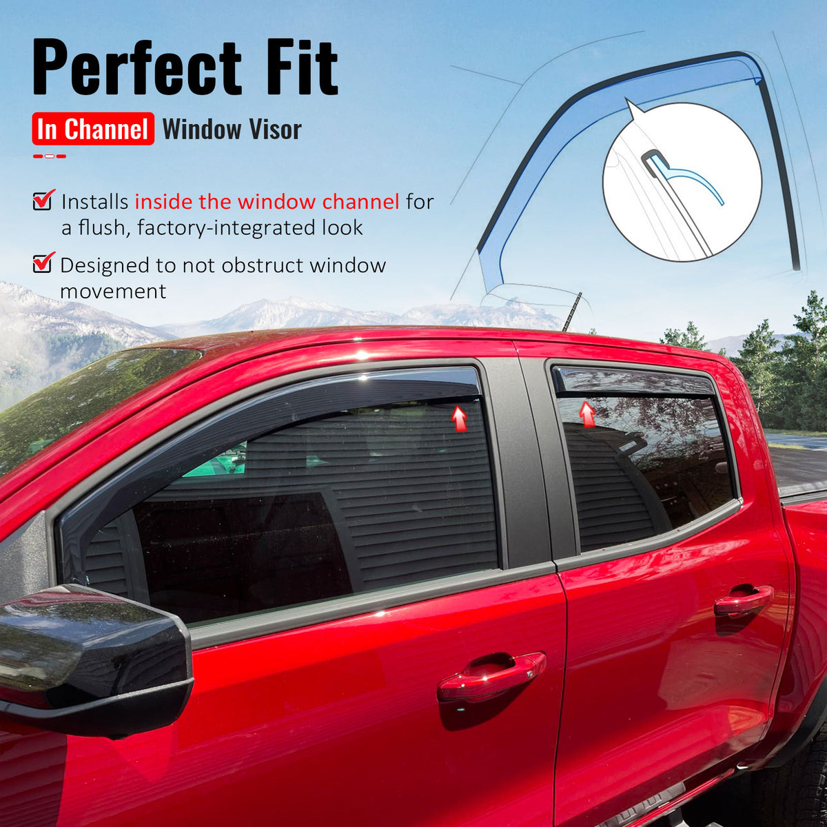 Fits 23-26 Chevrolet Colorado GMC Canyon Crew Cab In-Channel Window Visors Guard