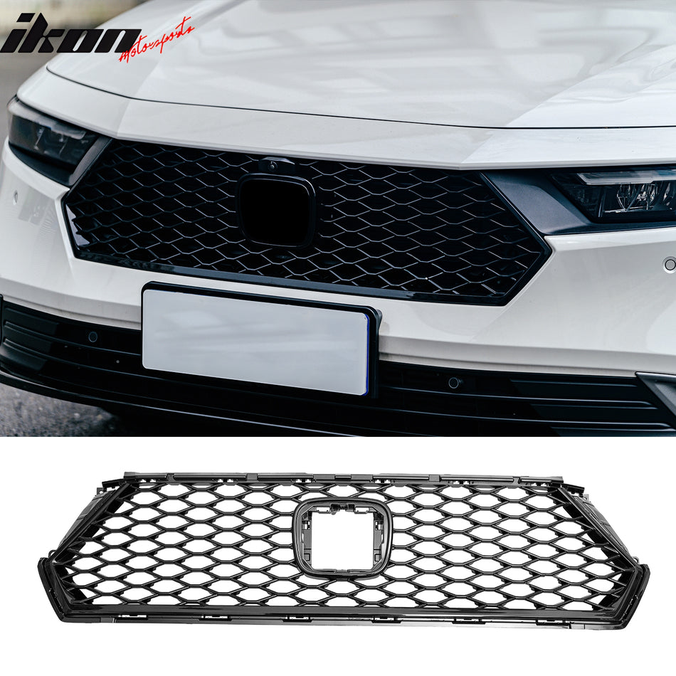 2023-2026 Honda Accord 11th Gen Front Bumper Upper Hood Honeycomb Grille Replacement TR Style ASB Plastic Gloss Black