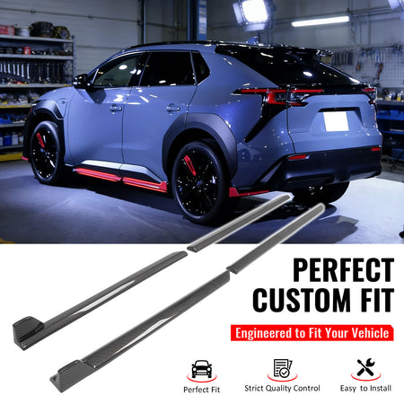 IKON MOTORSPORTS, Side Skirts Extension Compatible with Fits 2023-2026 Subaru Solterra Toyota bZ4X, ST Style ABS Plastic Carbon Fiber Print Rocker Panel Splitter Side Underbody Spoiler 4PCS