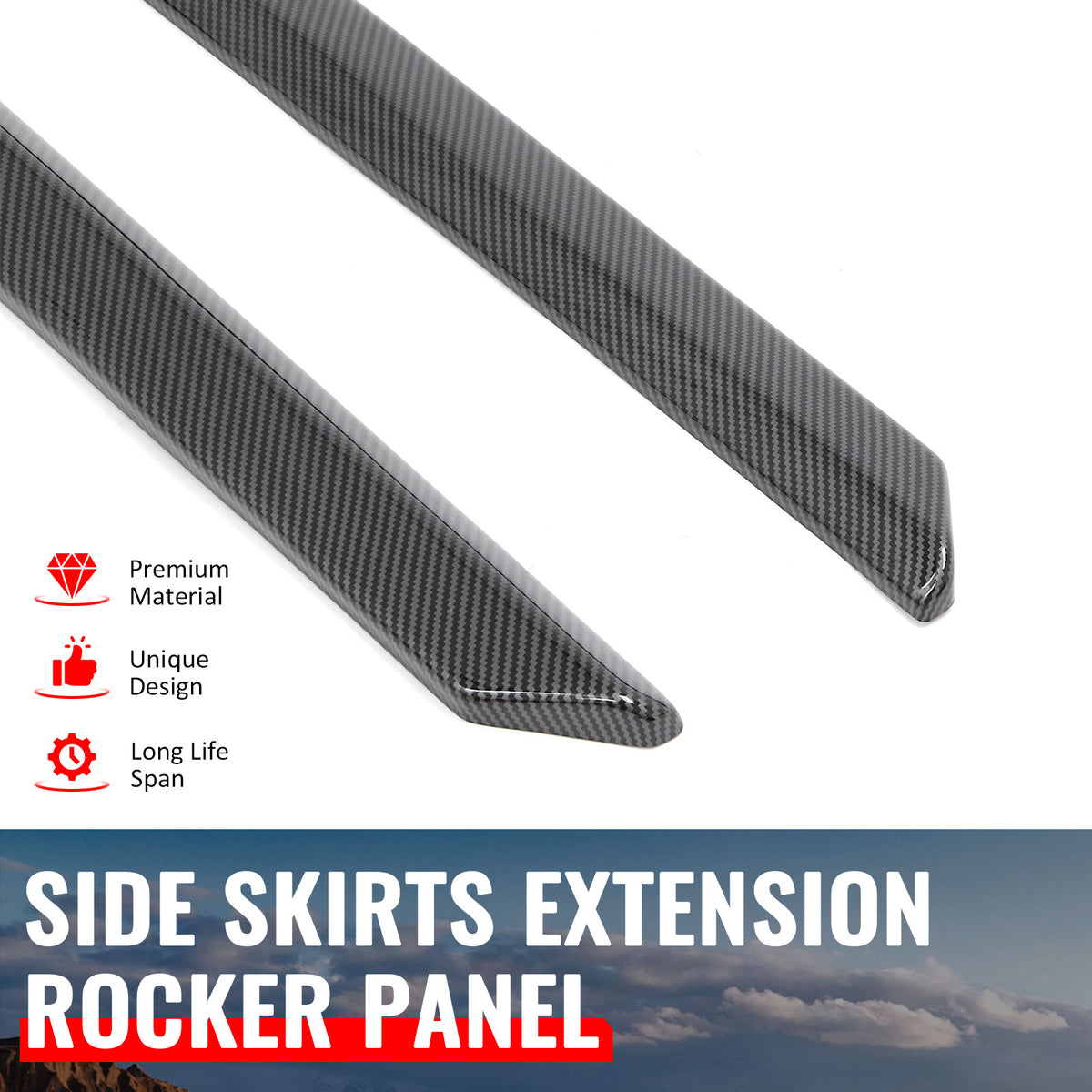 Fits 23-26 Solterra ST Style Side Skirt Extension Molding ABS Carbon Fiber Print