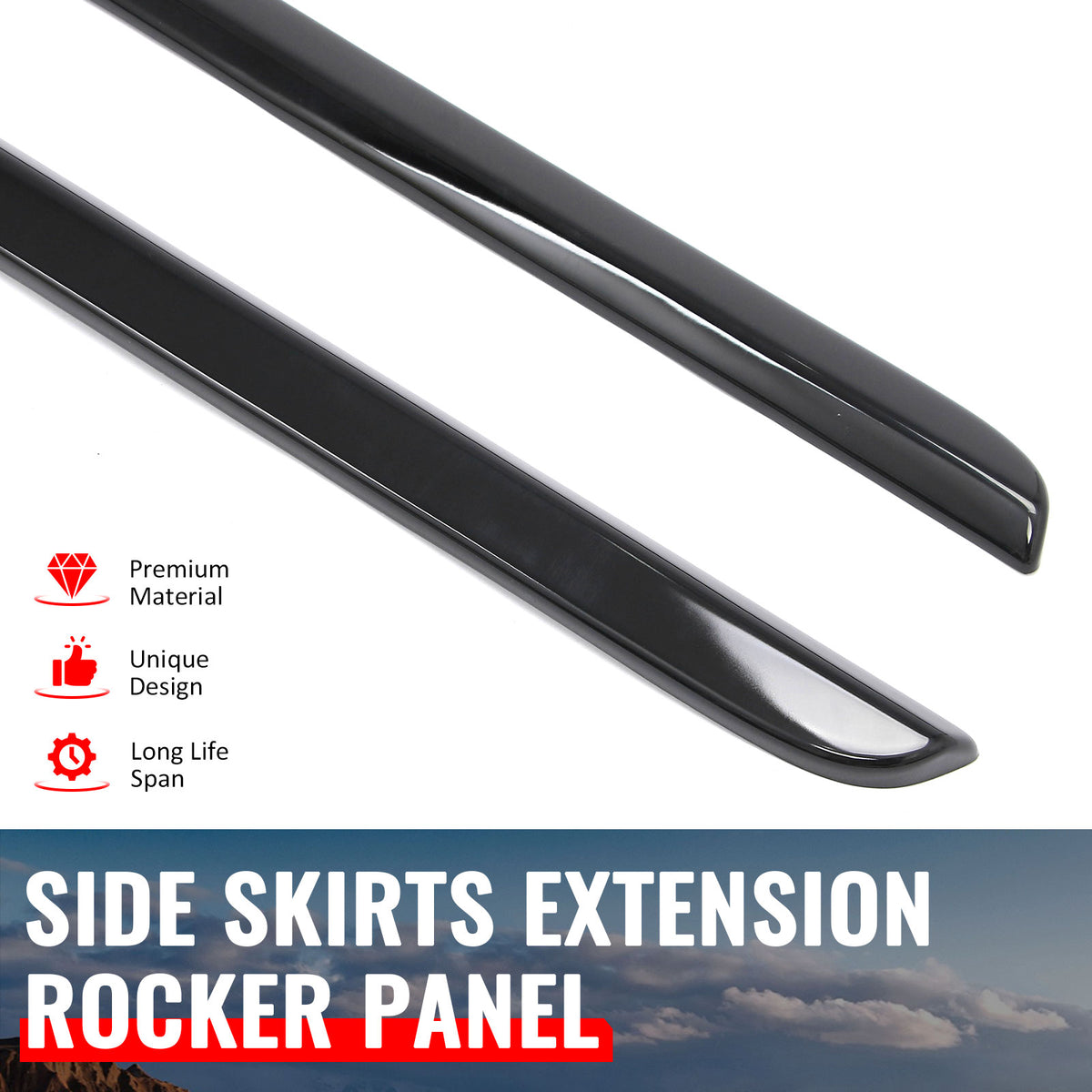 Fits 23-26 Subaru Solterra ST Style Side Skirt Extension Molding ABS Gloss Black