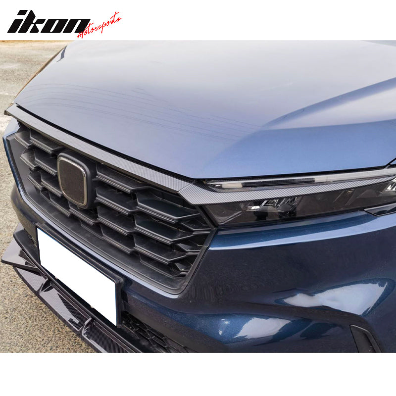 IKON MOTORSPORTS, Front Grille Trims Compatible With 2023-2026 Honda CR-V All Models, OE Style Carbon Fiber Print ABS Bonnet Headlight Molding Trim 3PCS