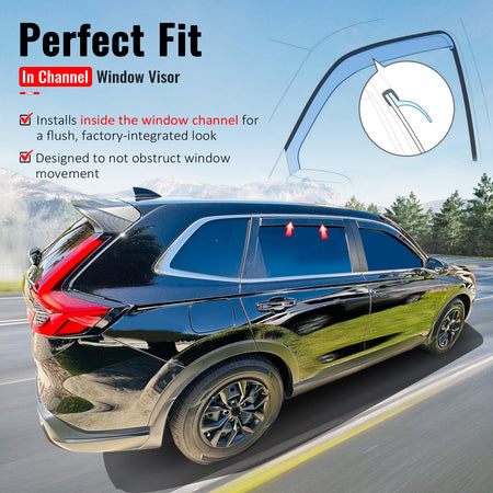 IKON MOTORSPORTS In Channel Window Visors Compatible with 2023-2026 Honda CR-V All Models, In Channel Style Injection PC Black Rain Guards, Side Window Wind Deflectors 4PCS