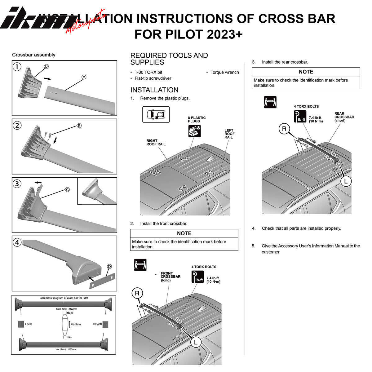 Fits 23-26 Honda Pilot OE Roof Rack Rail Luggage Carrier Cross Bars Aluminum