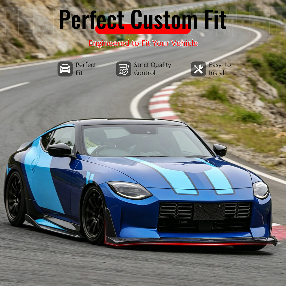 IKON MOTORSPORTS Front Bumper Lip W/ Winglet, Compatible with 2023-2026 Nissan Z (400Z), VRS Style Carbon Fiber Print ABS Air Dam Chin Spoiler Splitter W/ Side Corner Winglets Canard 5PCS