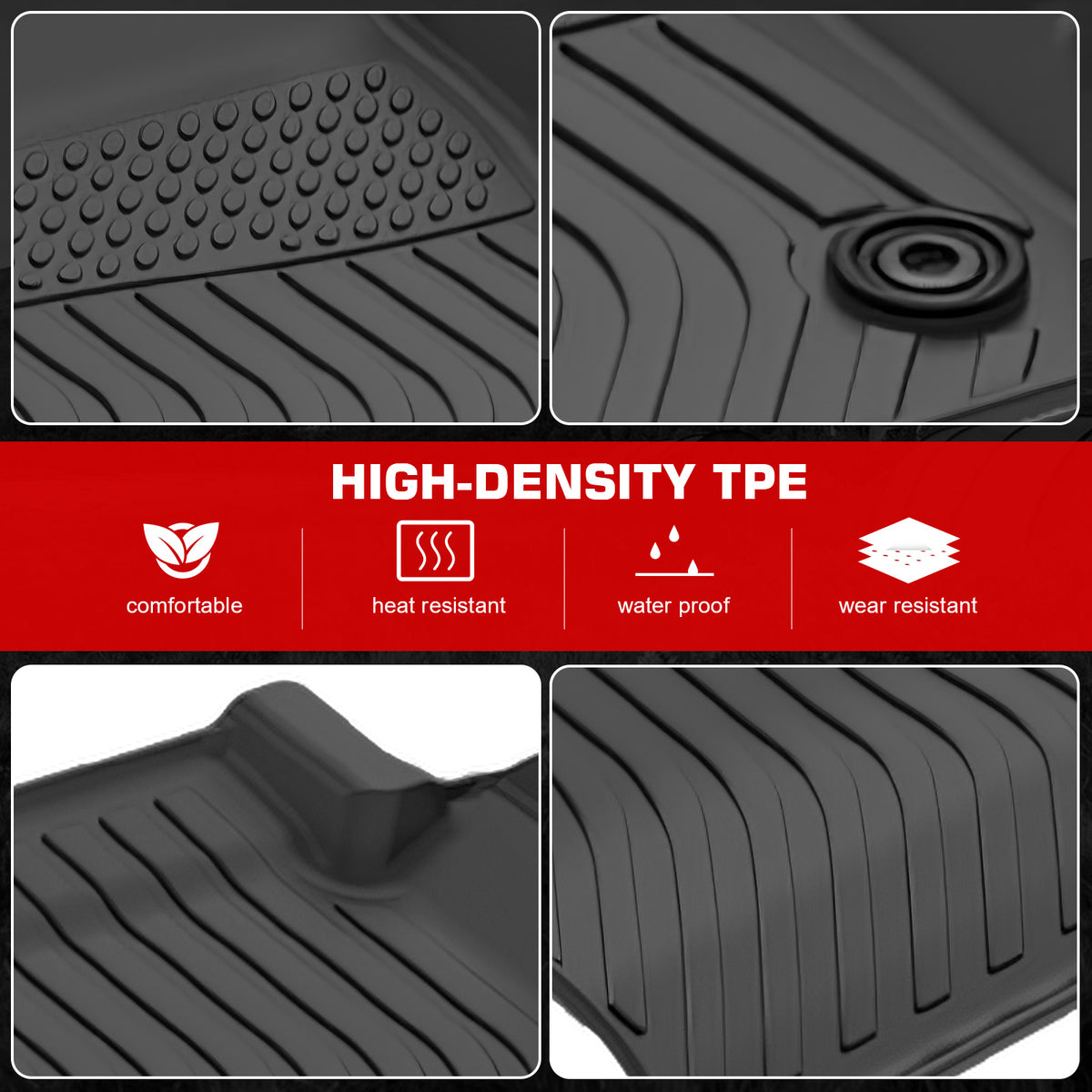 IKON MOTORSPORTS 3D TPE Floor Mats, Compatible with 2024-2025 Lexus GX550 7-Seats, All Weather Waterproof Non-Slip Floor Liners, Front & 2nd Row Full Set Interior Accessories, Black