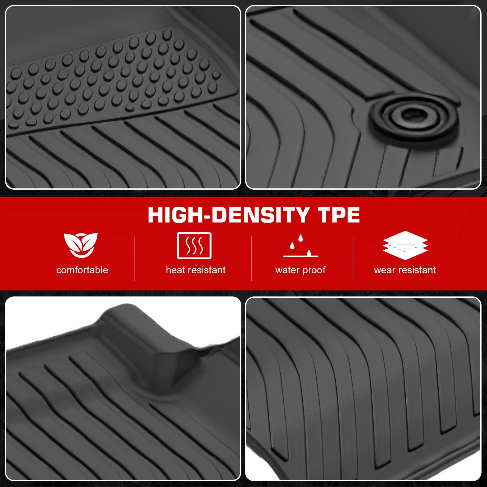 IKON MOTORSPORTS 3D TPE Floor Mats, Compatible with 2024-2025 Lexus GX550 7-Seats, All Weather Waterproof Non-Slip Floor Liners, Front & 2nd Row Full Set Interior Accessories, Black