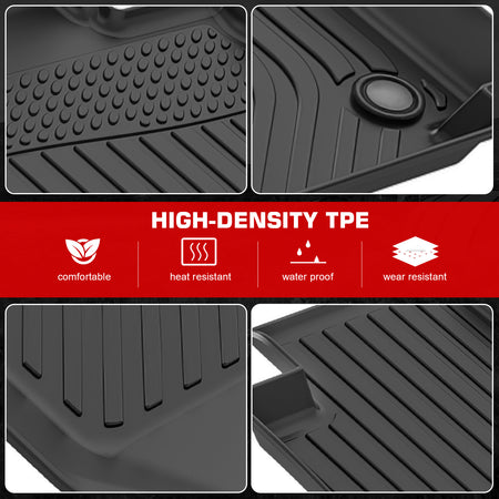 IKON MOTORSPORTS 3D TPE Floor Mats, Compatible with 2024-2025 Tesla Cybertruck, All Weather Waterproof Non-Slip Floor Liners, Front & 2nd Row Full Set Interior Accessories, Black