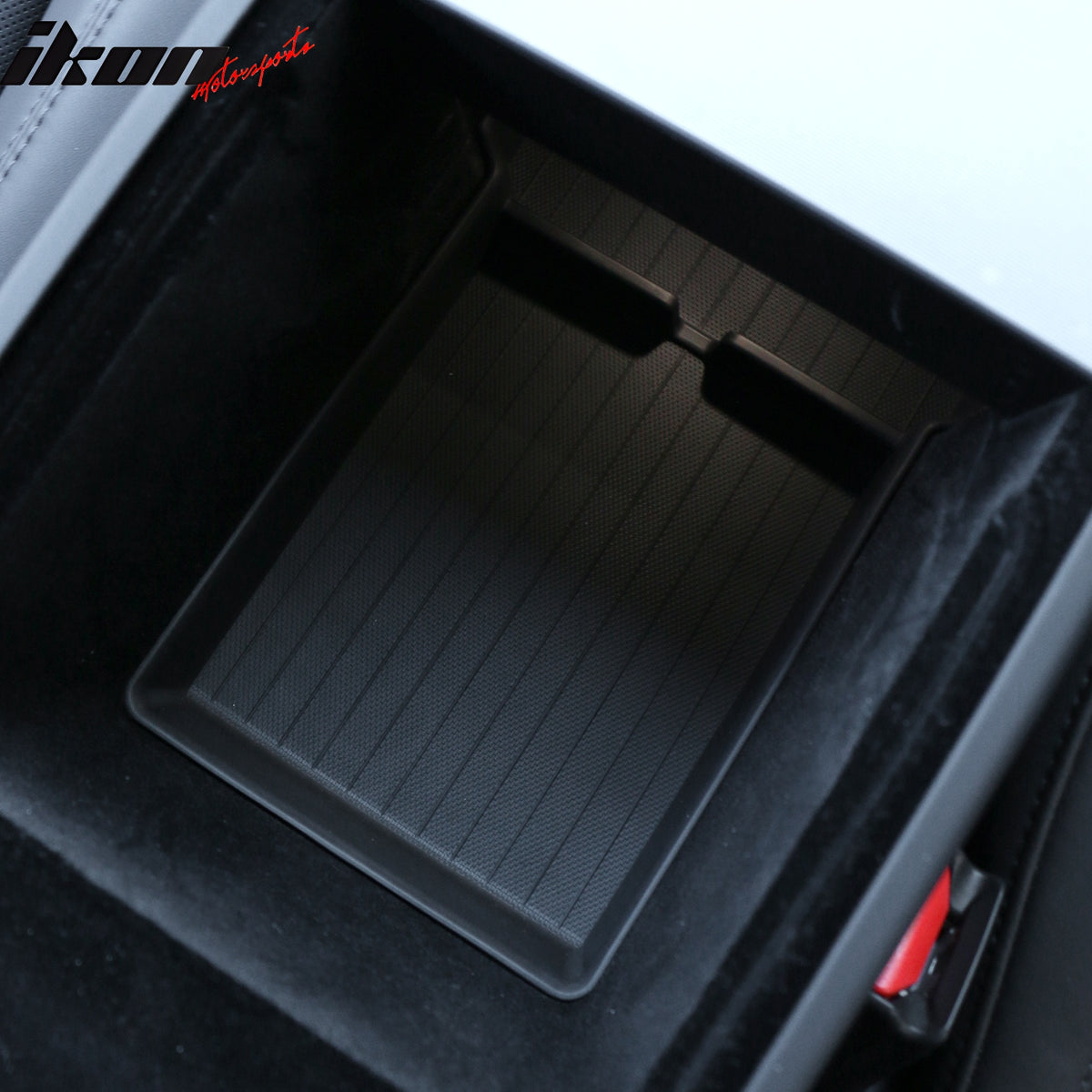 IKON MOTORSPORTS TPE Center Armrest Storage Box, Compatible with 2024-2025 Tesla Model 3 Highland & 2025 Model Y, 3PCS Lower + Upper Organizer Tray Replacement Interior Accessories, Black