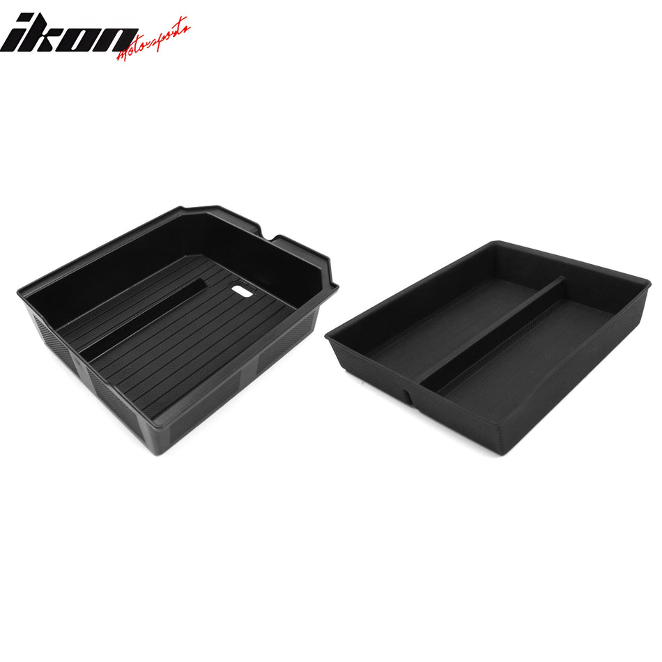 IKON MOTORSPORTS TPE Center Console Storage Box, Compatible with 2024-2025 Tesla Model 3 Highland & 2025 Model Y, 3PCS Lower + Upper Organizer Tray Replacement Interior Accessories, Black