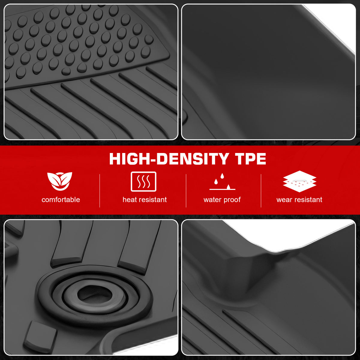 IKON MOTORSPORTS 3D TPE Floor Mats, Compatible with 2024-2025 Toyota Land Cruiser/Lexus GX550, All Weather Waterproof Non-Slip Floor Liners, Front & 2nd Row Full Set Interior Accessories, Black
