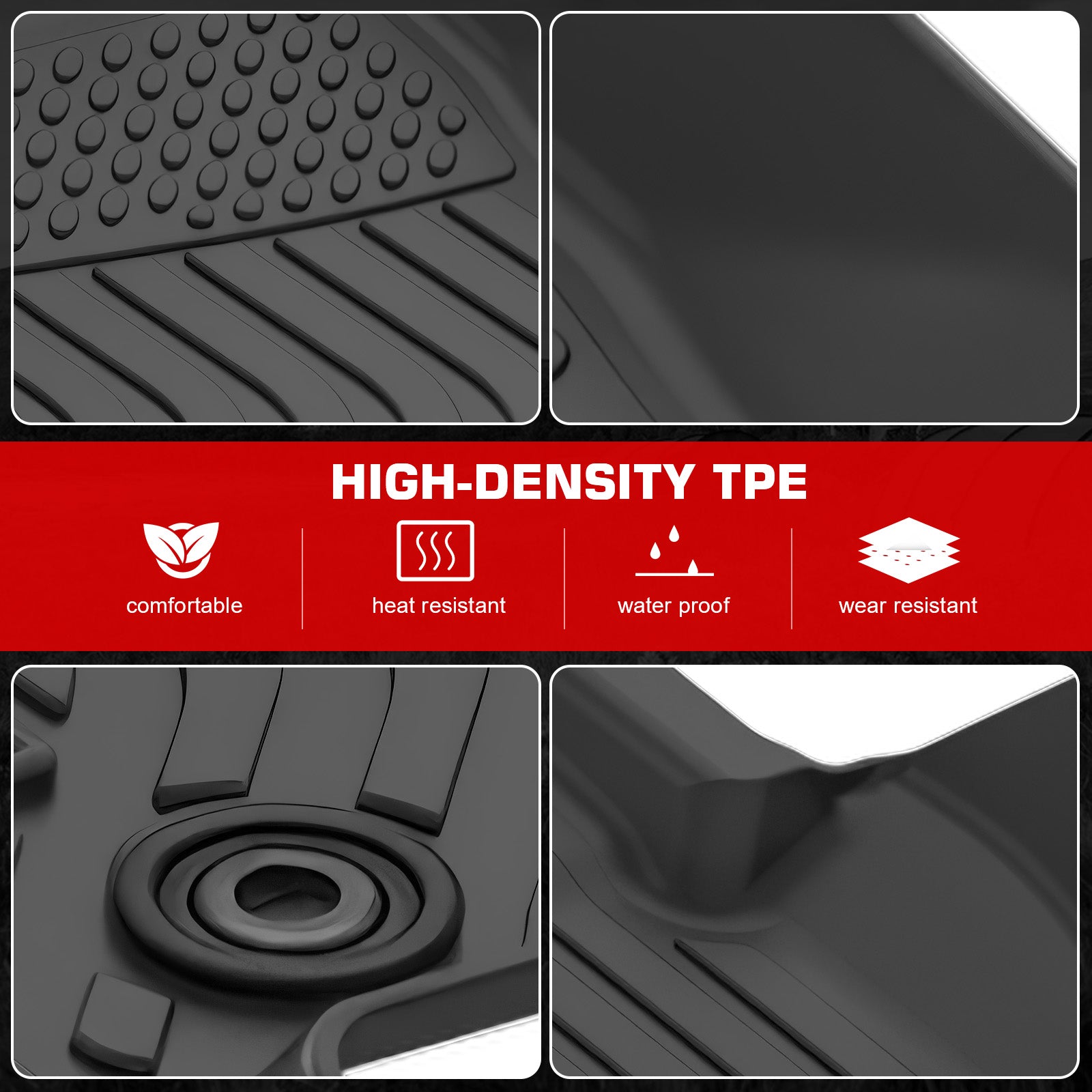 IKON MOTORSPORTS 3D TPE Floor Mats, Compatible with 2024-2025 Toyota Land Cruiser/Lexus GX550, All Weather Waterproof Non-Slip Floor Liners, Front & 2nd Row Full Set Interior Accessories, Black