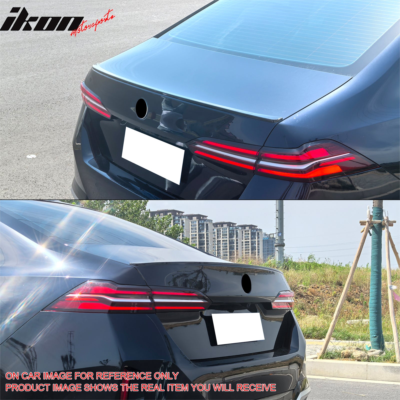 IKON MOTORSPORTS, Trunk Spoiler Compatible with 2024-2025 BMW G60 5 Series & i5 & 2025 G90 M5 Sedan, M Sport Style Painted Gloss Black ABS Plastic Rear Trunk Lid Spoiler Wing Lip