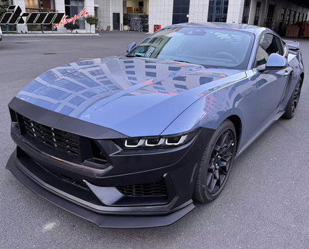 IKON MOTORSPORTS Front Bumper Upper Side Grille, Compatible with 2024-2026 Ford Mustang 7th Gen S650, Dark Horse Handling Package OE Style Unpainted Black ABS Replacement Vent Cover Insert 2PCS