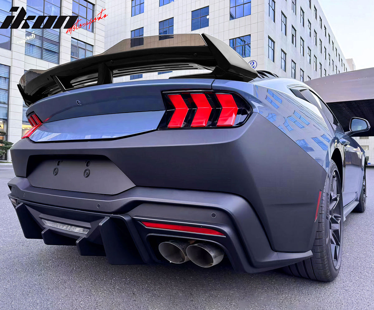 Fits 24-26 Ford Mustang Dark Horse Matte Black Trunk Spoiler W/ Gurney Glap ABS
