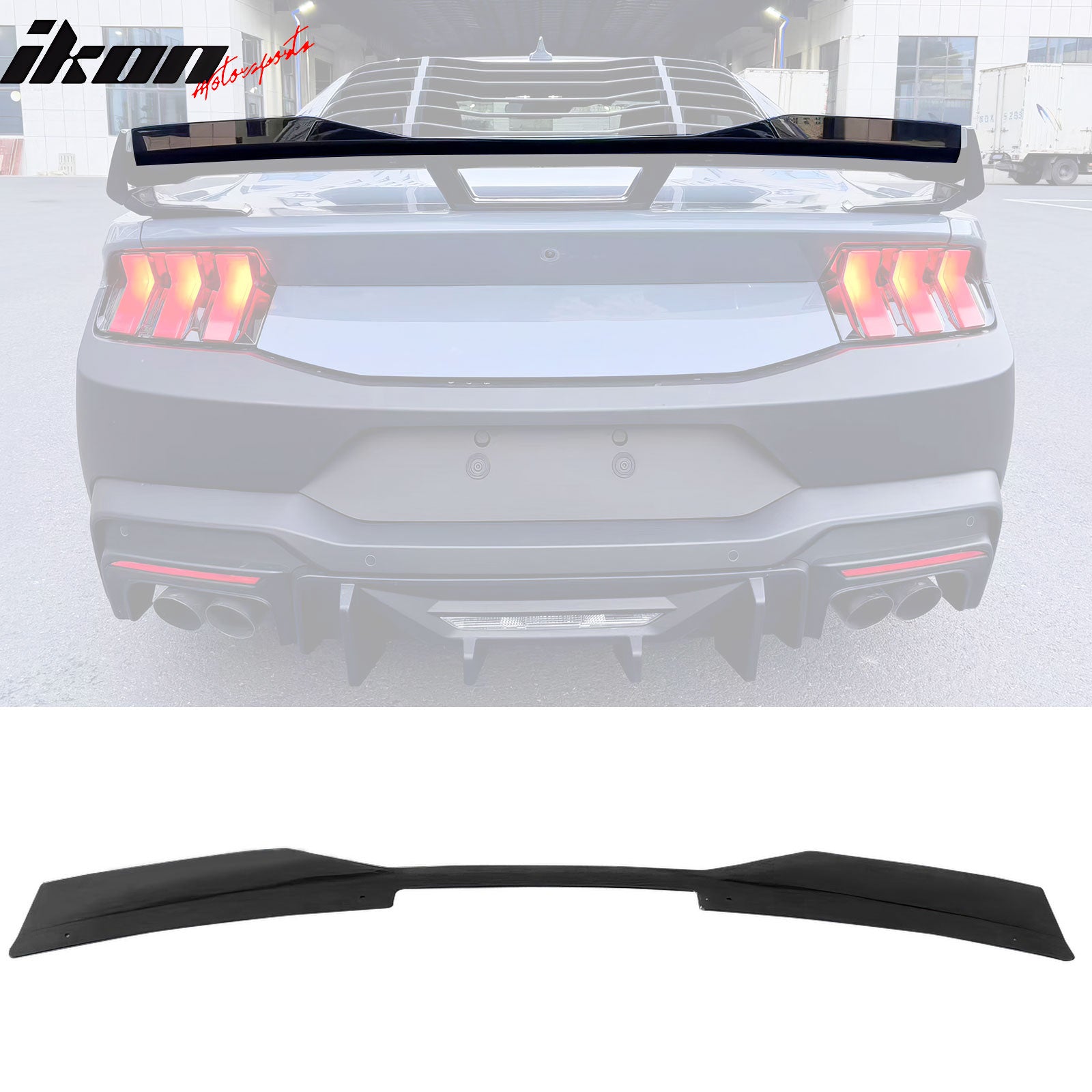 Fits 24-26 Ford Mustang Dark Horse Matte Black Trunk Spoiler W/ Gurney Glap ABS