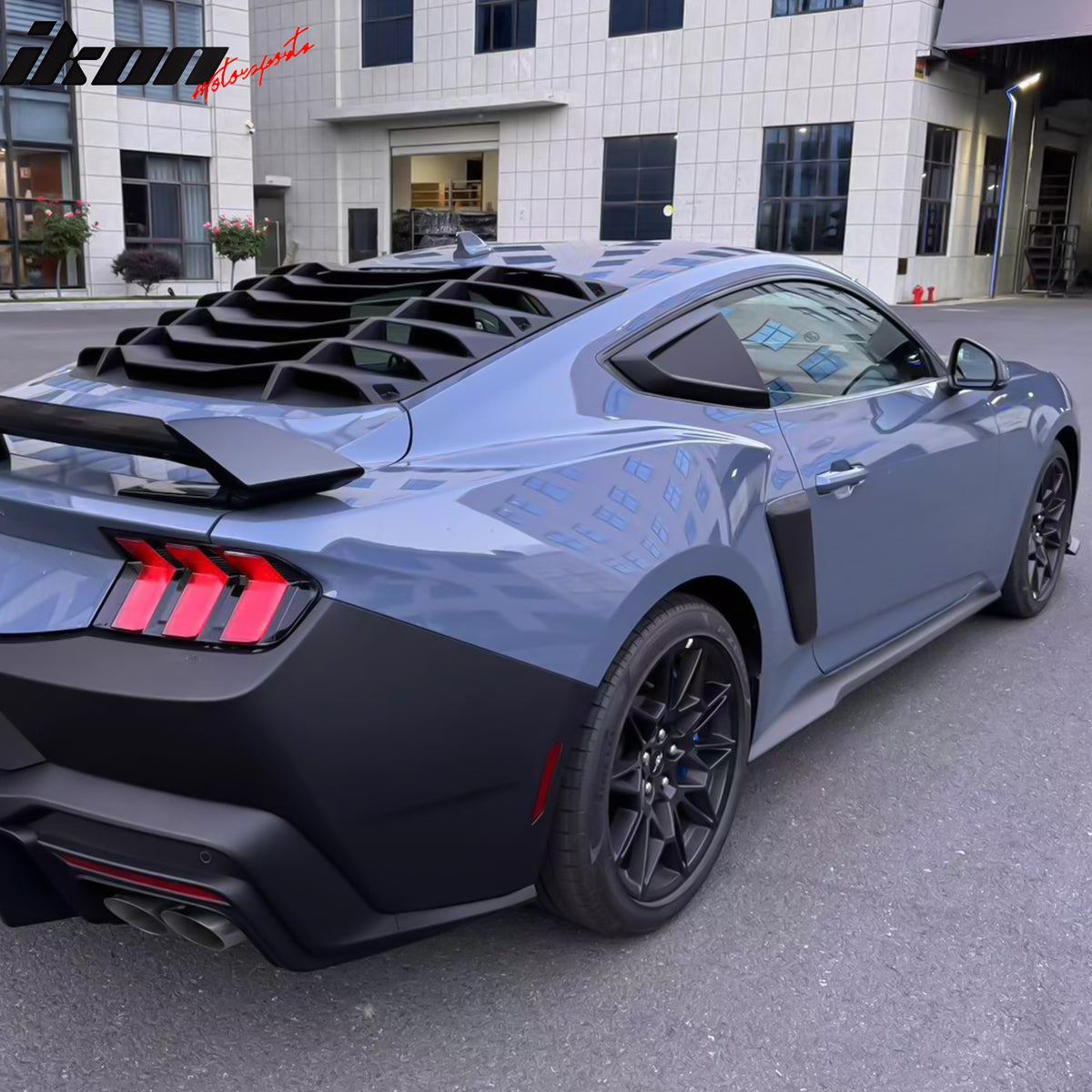 IKON MOTORSPORTS Side Window Louver Compatible with 2024-2026 Ford Mustang 7th Gen S650 Coupe 2-Door, V Style ABS Plastic Matte Black Rear Air Vent Scoop Shades Cover Blinds Trim