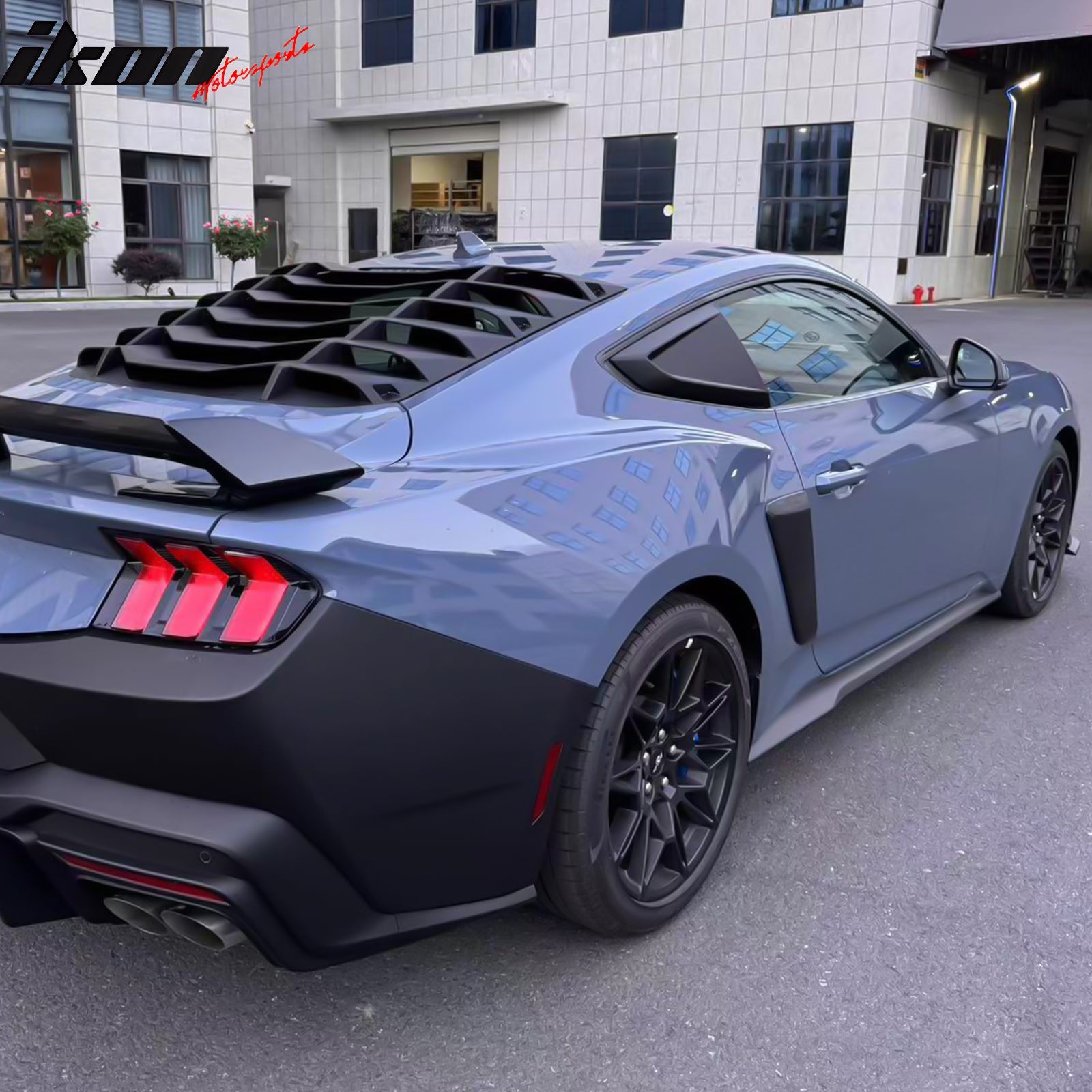 IKON MOTORSPORTS Side Window Louver Compatible with 2024-2026 Ford Mustang 7th Gen S650 Coupe 2-Door, V Style ABS Plastic Matte Black Rear Air Vent Scoop Shades Cover Blinds Trim