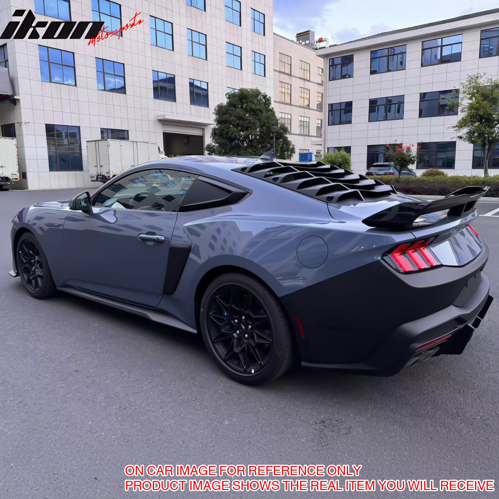 IKON MOTORSPORTS Rear Window Louver Compatible with 2024-2026 Ford Mustang 7th Gen S650 Coupe 2-Door, IKON Style ABS Plastic Gloss Black Back Windshield Sun Shade Cover Vent