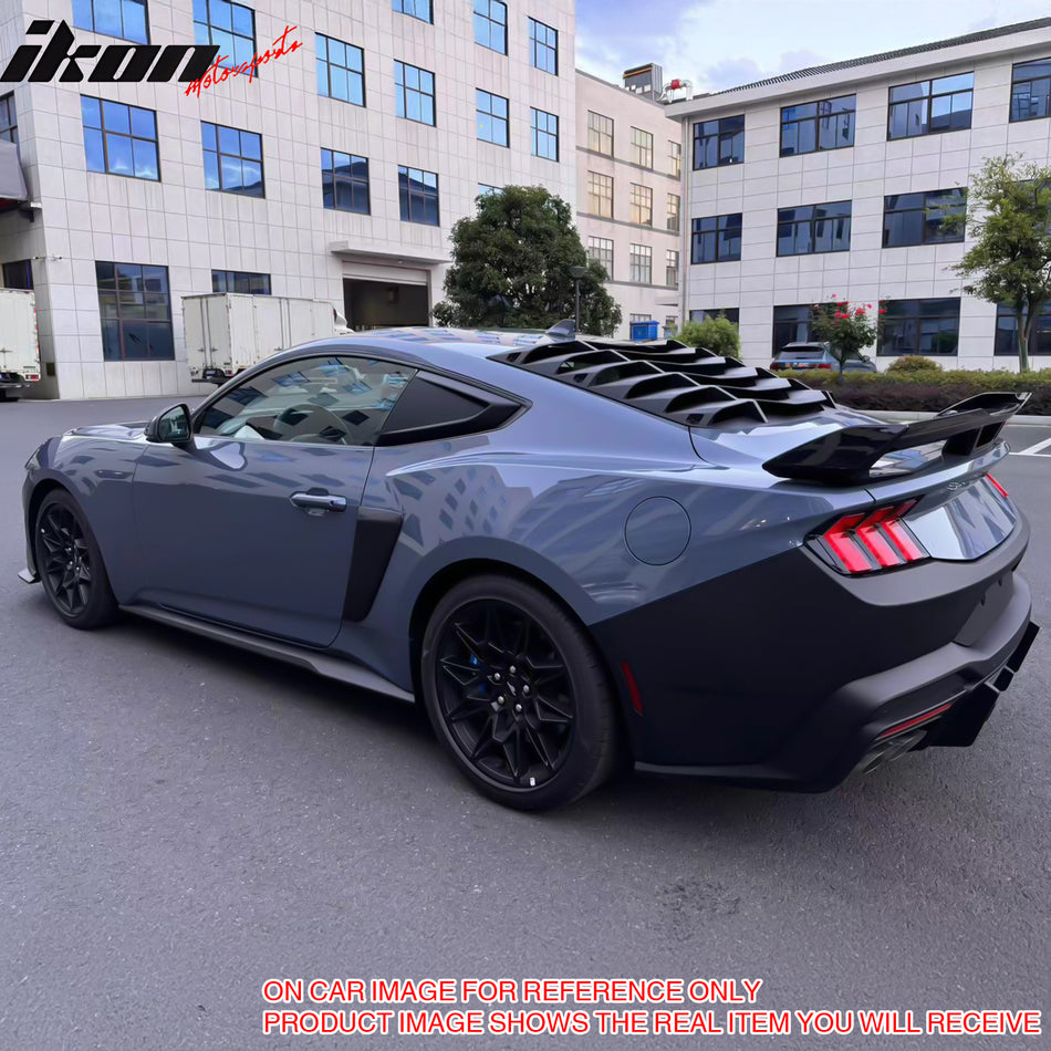 IKON MOTORSPORTS Rear Window Louver Compatible with 2024-2026 Ford Mustang 7th Gen S650 Coupe 2-Door, IKON Style ABS Plastic Gloss Black Back Windshield Sun Shade Cover Vent