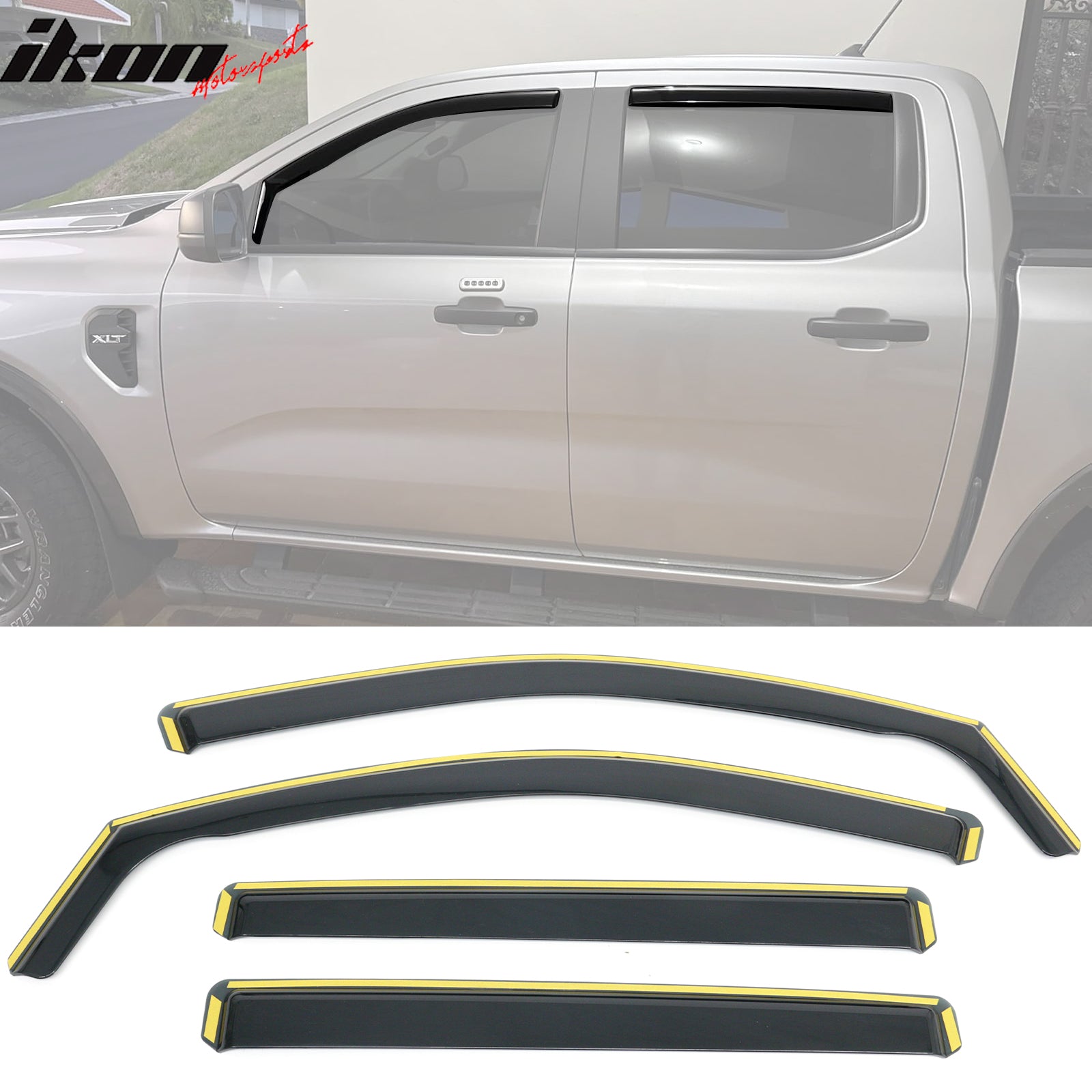 Fits 24-25 Ford Ranger Crew Cab Side Window Visors PC In-Channel ...