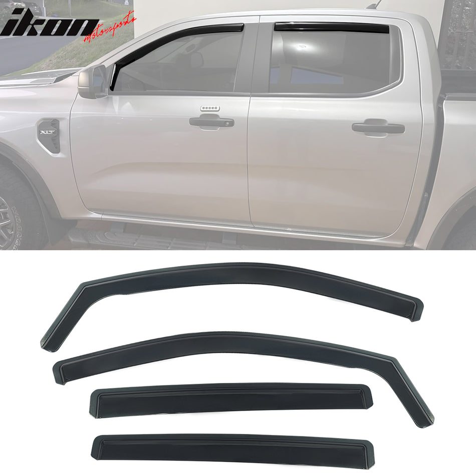 2024-2025 Ford Ranger Side Window Visor Black In-Channel Deflectors