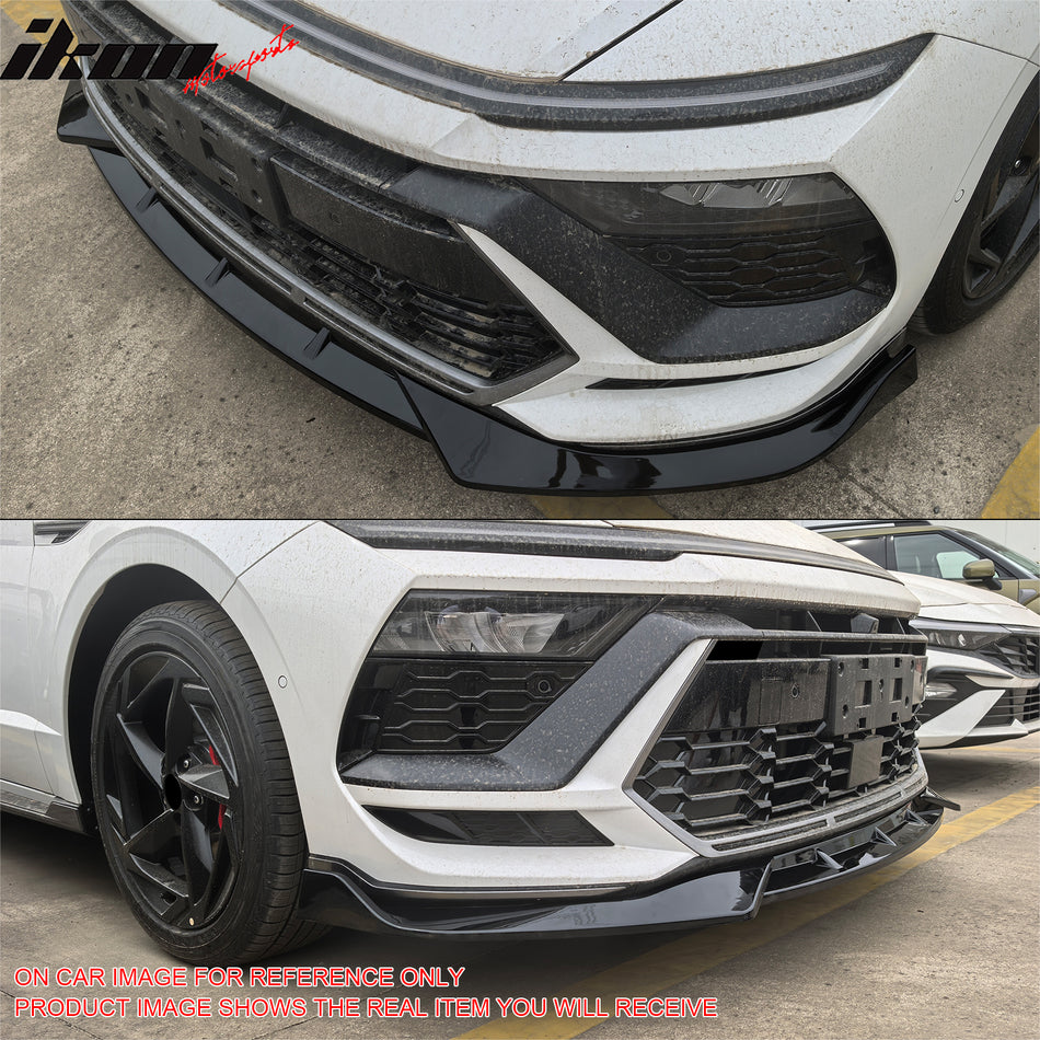 IKON MOTORSPORTS Front Bumper Lip, Compatible with 2024-2025 Hyundai Sonata N Line, IKON V1 Style Matte Black PP Polypropylene Air Dam Chin Spoiler Protector Splitter 3PCS