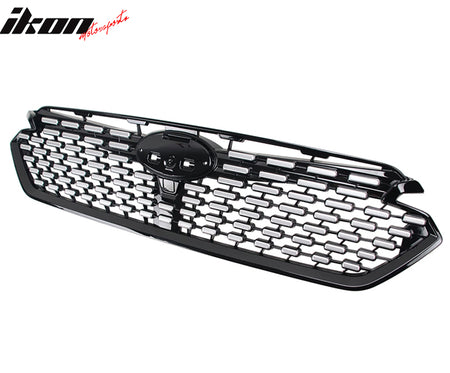 IKON MOTORSPORTS Front Upper Grille, Compatible with 2024-2025 Subaru Impreza, Sport Style Gloss Black W/ Chrome ABS Plastic Replacement Front Bumper Hood Grill 1PC
