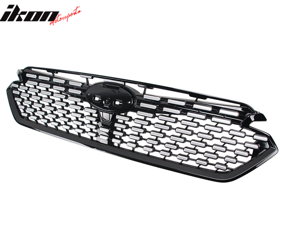 IKON MOTORSPORTS Front Upper Grille, Compatible with 2024-2025 Subaru Impreza, Sport Style Gloss Black W/ Chrome ABS Plastic Replacement Front Bumper Hood Grill 1PC