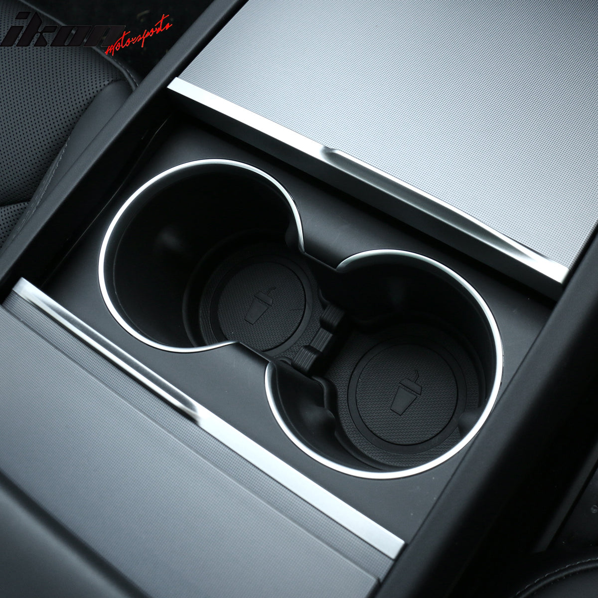 IKON MOTORSPORTS TPE Cup Holder Insert, Compatible with 2024-2025 Tesla Model 3 Highland & 2025 Model Y, 1PC Center Console Water Cup Cushion Holder Coasters Mat Pad Interior Accessories, Black