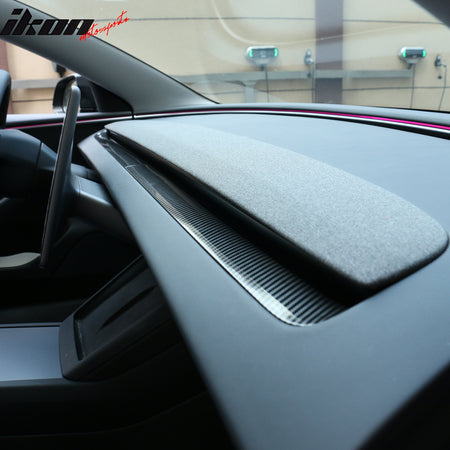 IKON MOTORSPORTS Dashboard Wrap Cover Compatible With 2024-2025 Tesla Model 3 Highland & 2025 Model Y, Carbon Fiber Print ABS Plastic Dashboard Dash Wrap Cover Cap Trim Interior Decoration 2PCS