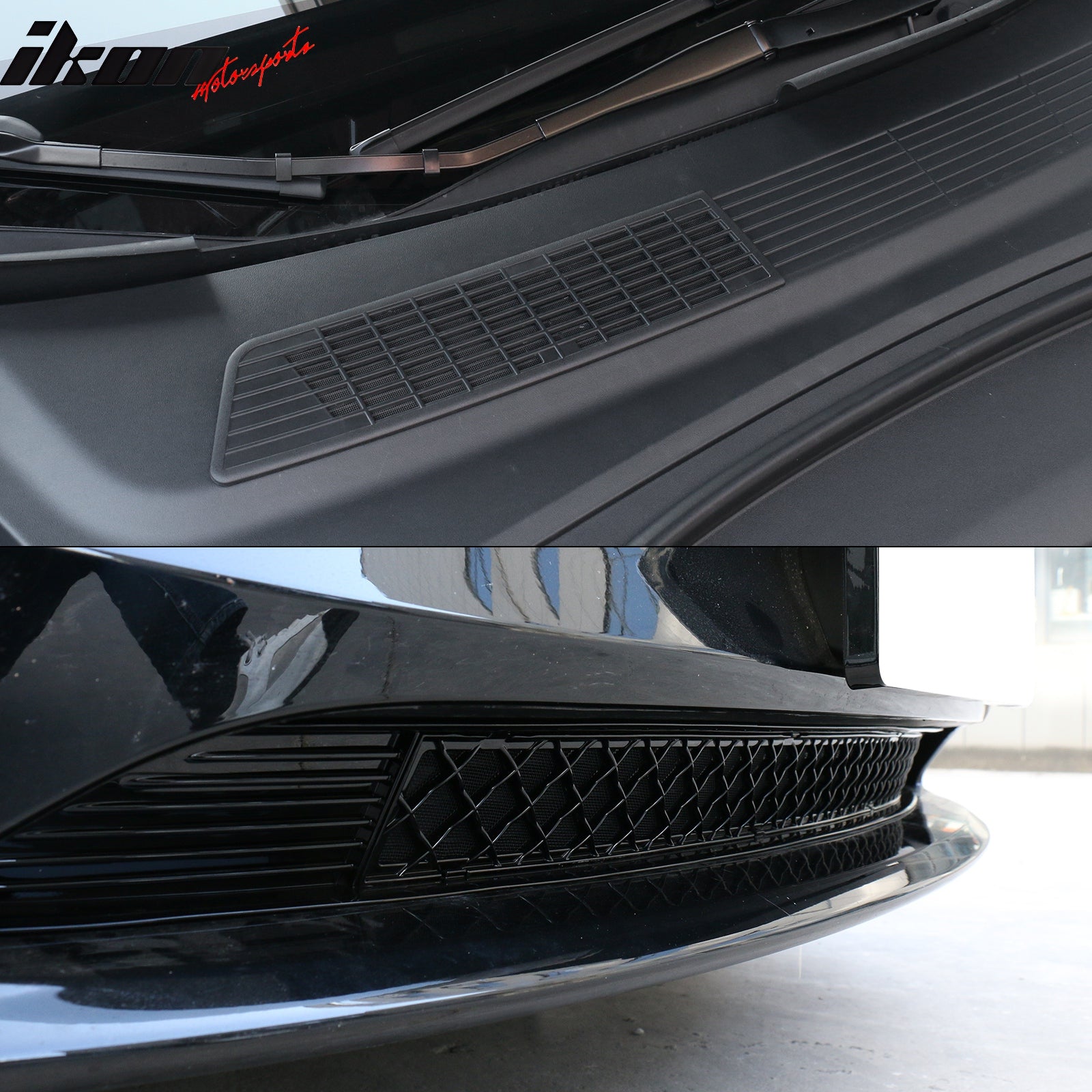 IKON MOTORSPORTS Inlet Vent Grille Kit Compatible With 2024-2025 Tesla Model 3 Highland, ABS Plastic Black Lower Bumper + Inlet Grille + Backseat + Air Condition Cover Accessories 6PCS