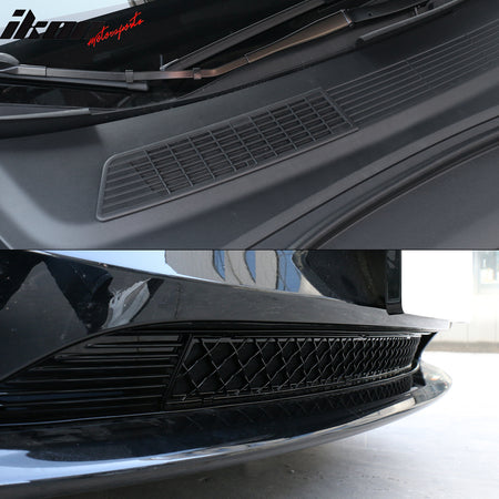 IKON MOTORSPORTS Inlet Vent Grille Kit Compatible With 2024-2025 Tesla Model 3 Highland, ABS Plastic Black Lower Bumper + Inlet Grille + Backseat + Air Condition Cover Accessories 6PCS