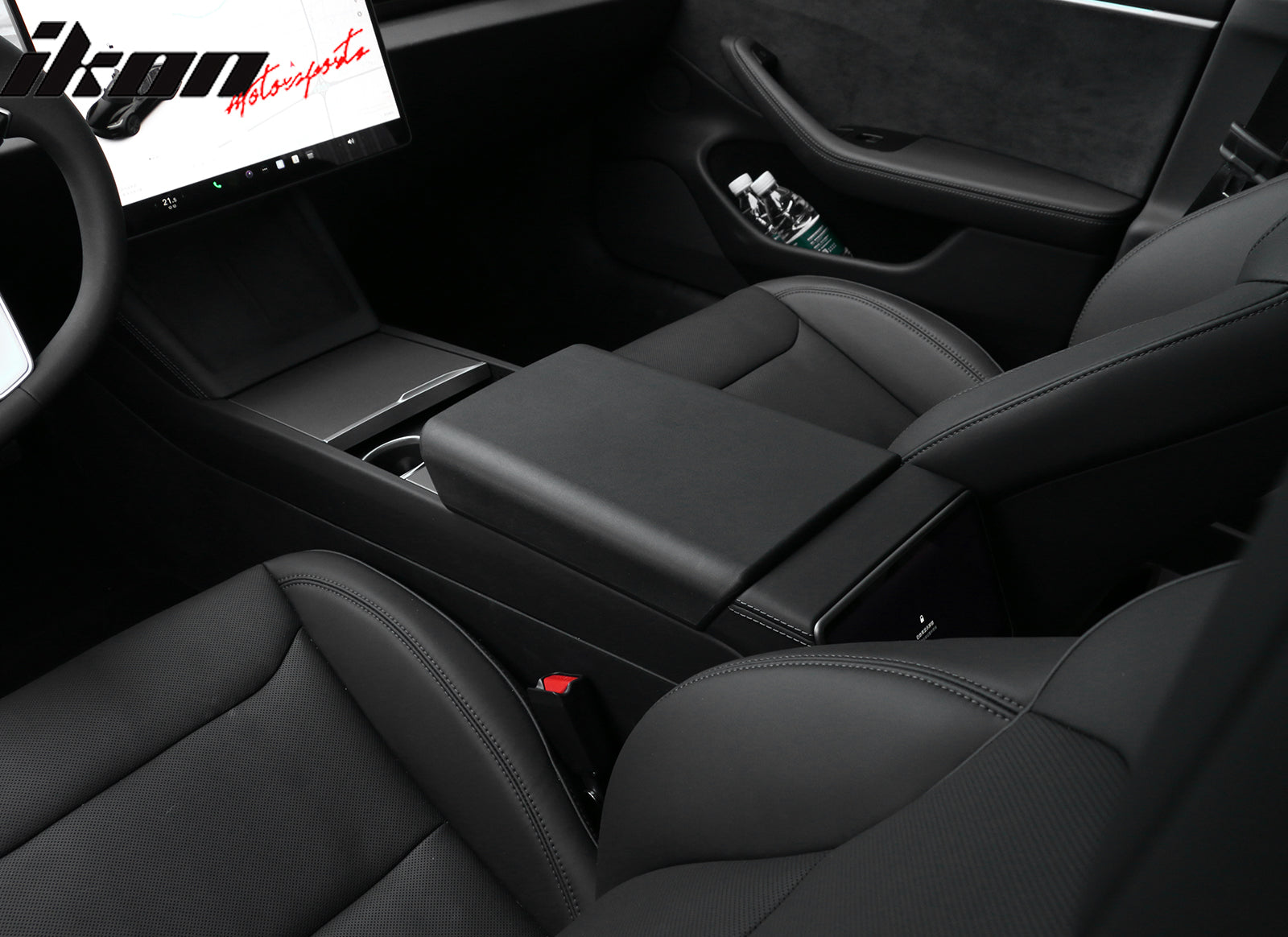 IKON MOTORSPORTS Center Console Armrest Cover Compatible With 2024-2025 Tesla Model 3 Highland & 2025 Model Y, TPE Black Non-Slip Auto Replacement Center Console Pad Car Armrest Lid Cover Protector