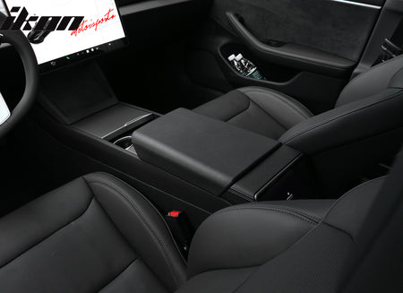 IKON MOTORSPORTS Center Console Armrest Cover Compatible With 2024-2025 Tesla Model 3 Highland & 2025 Model Y, TPE Black Non-Slip Auto Replacement Center Console Pad Car Armrest Lid Cover Protector
