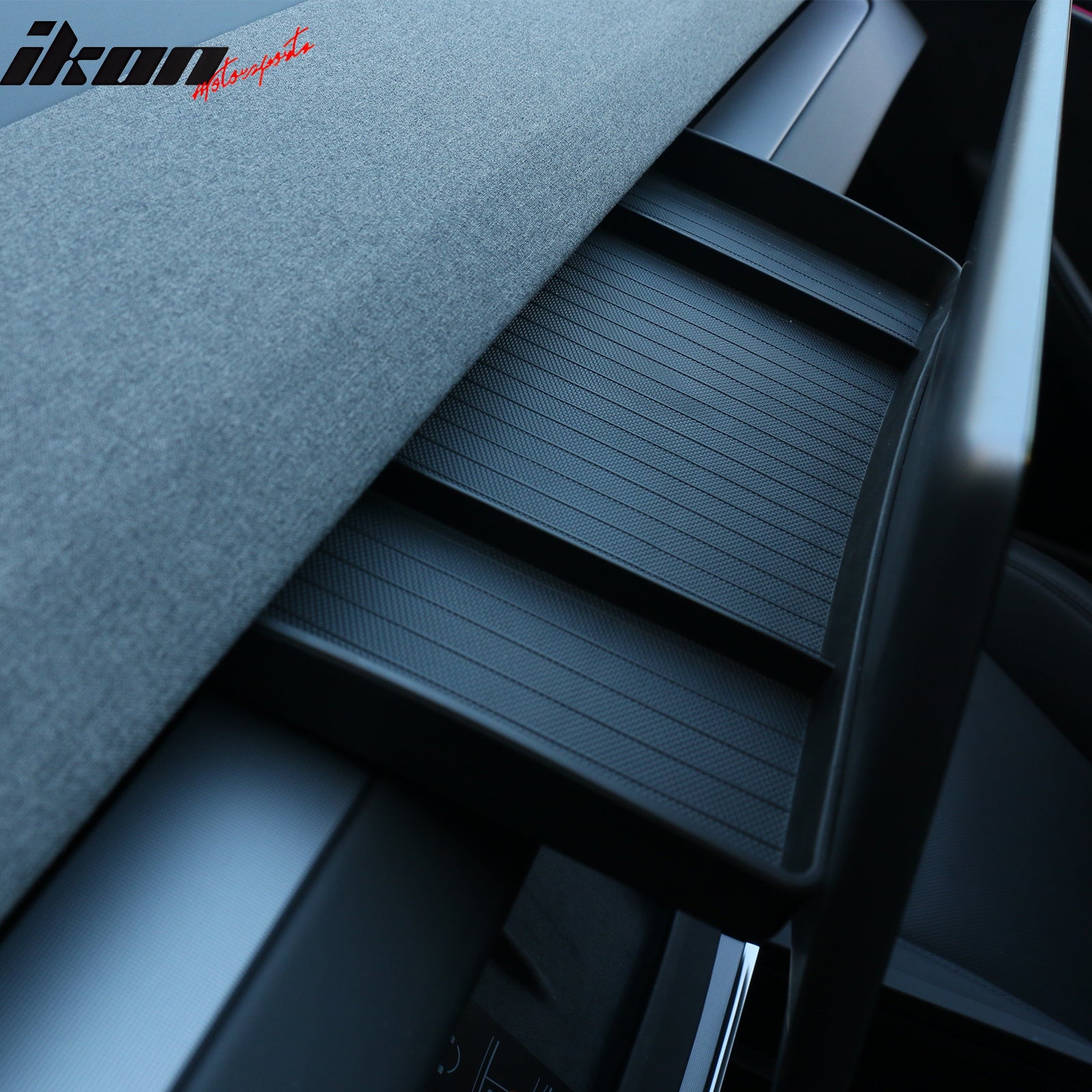 IKON MOTORSPORTS TPE Dashboard Hidden Organizer Tray, Compatible with 2024-2025 Tesla Model 3 Highland & 2025 Model Y, 1PC Center Console Organizer Screen Storage Box Non-Slip Phone Holder, Black