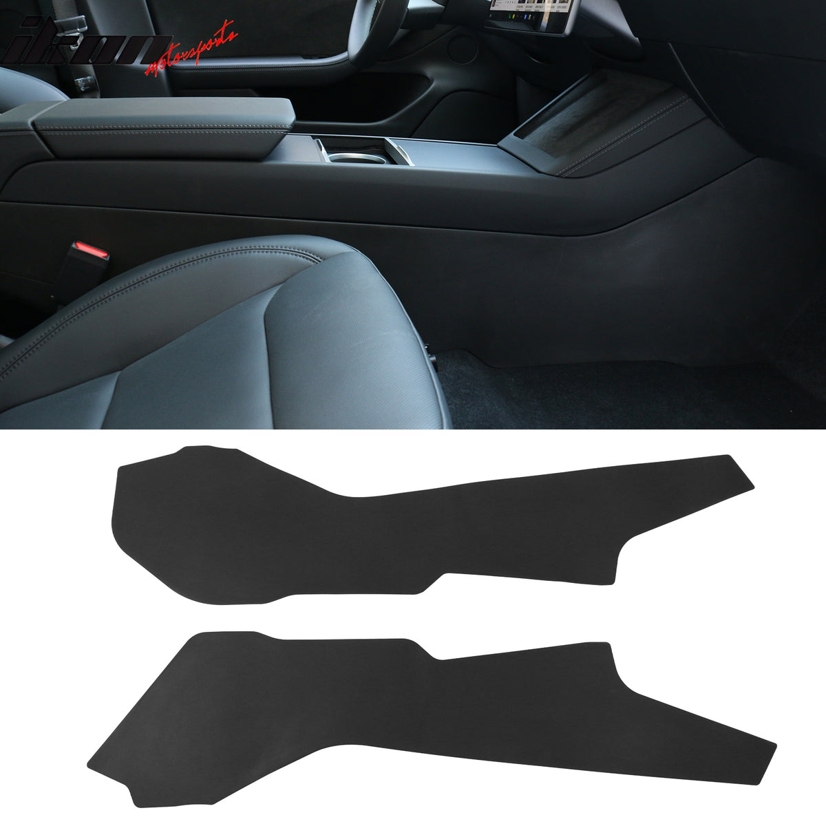 IKON MOTORSPORTS TPE PP Front + Rear Door Sill Protector + Rear Seat Kick Panel + Center Control Anti-Kick Cover, Compatible with 2024-2025 Tesla Model 3 Highland, 8PCS Interior Accessories, Black