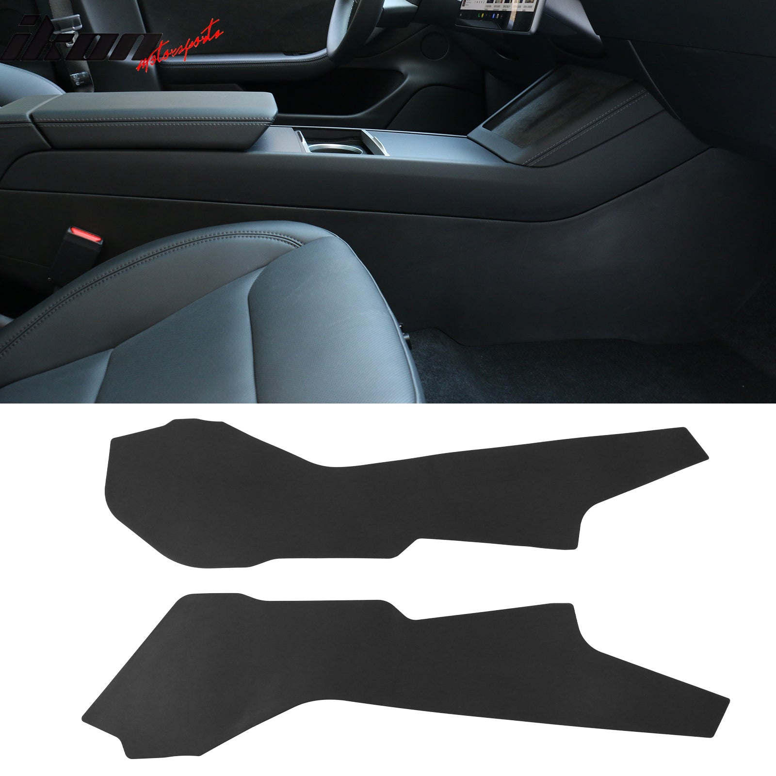 IKON MOTORSPORTS TPE PP Front + Rear Door Sill Protector + Rear Seat Kick Panel + Center Control Anti-Kick Cover, Compatible with 2024-2025 Tesla Model 3 Highland, 8PCS Interior Accessories, Black