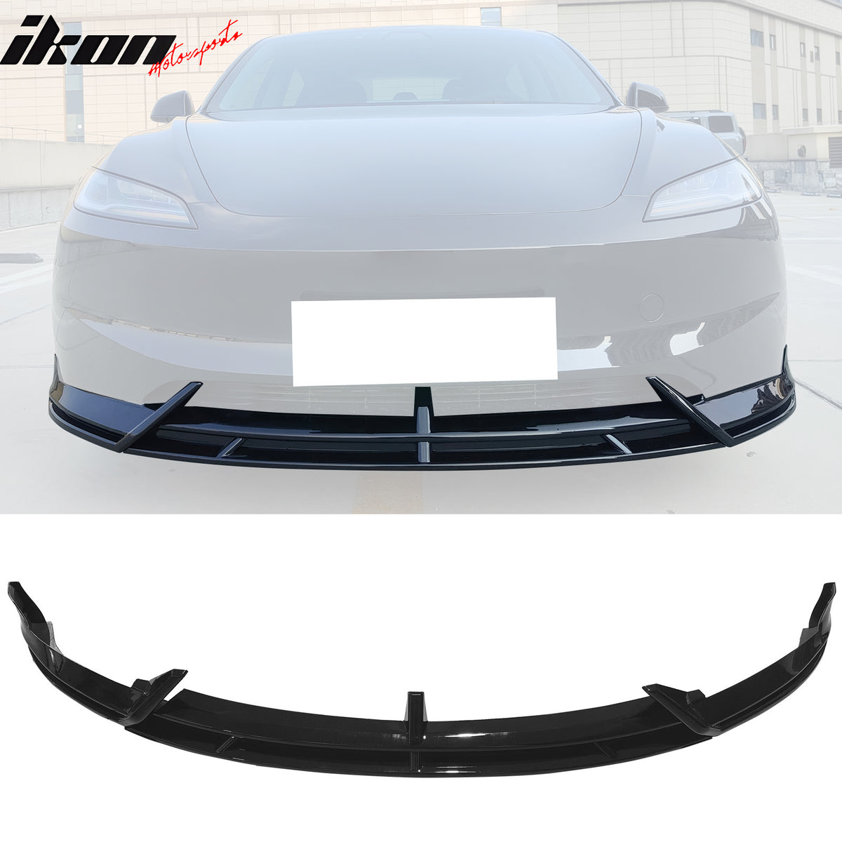 Fit 24-25 Tesla Model 3 3PCS IKON2 Style Front Bumper Lip Spoiler Matte Black PP