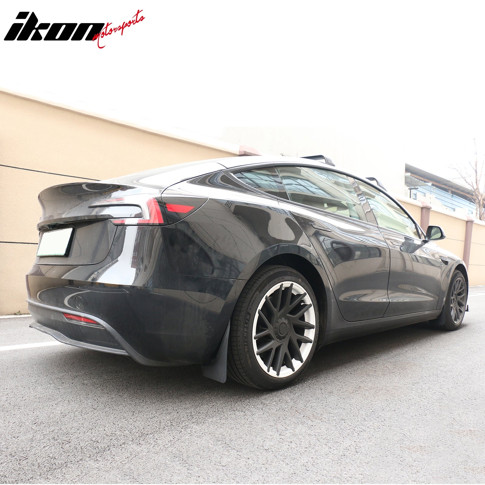 IKON MOTORSPORTS Mud Flap Splash Guard, Compatible with 2024-2025 Tesla Model 3 Highland, OE Style Black PP Polypropylene Front & Rear Side Splash Mudguards Protector 4PCS Set