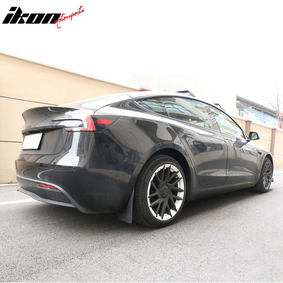 IKON MOTORSPORTS Mud Flap Splash Guard, Compatible with 2024-2025 Tesla Model 3 Highland, OE Style Black PP Polypropylene Front & Rear Side Splash Mudguards Protector 4PCS Set