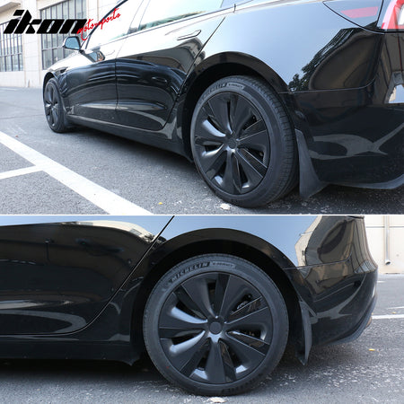 IKON MOTORSPORTS, 18 Inch Wheel Cover Hubcap Compatible With 2024-2025 Tesla Model 3, Gunmetal & Gloss Black S Style ABS Whirlwind Shaped Cyclone Hub Caps Wheel Skin Rim Cover, 4 Pack