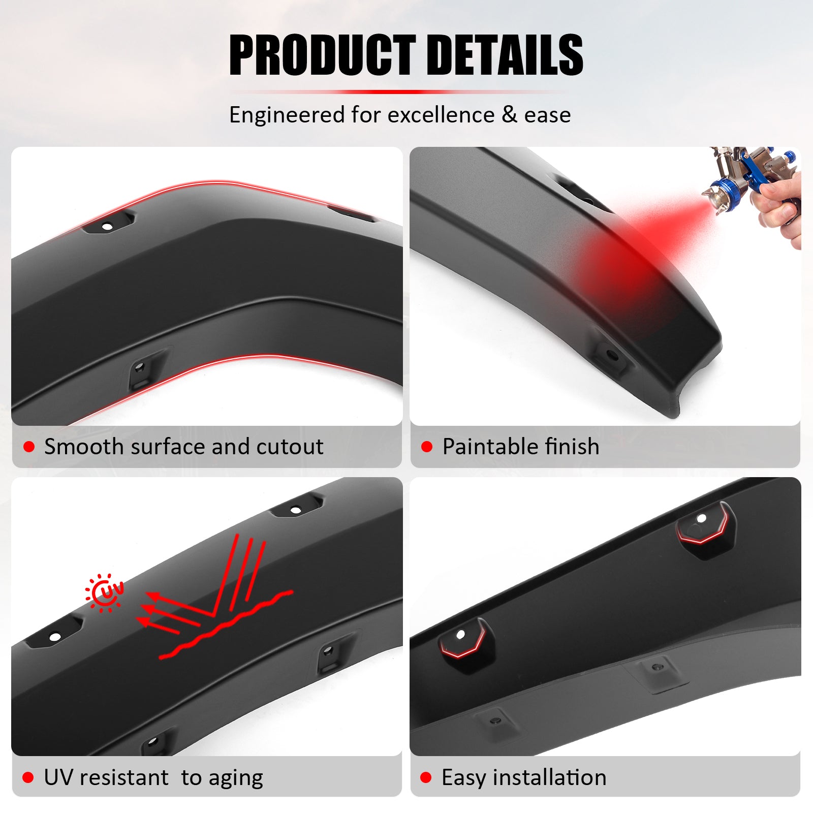 Fits 24-26 Toyota Tacoma Fender Flares Pocket Style Wheel Arch Cover PP 4PC Trim