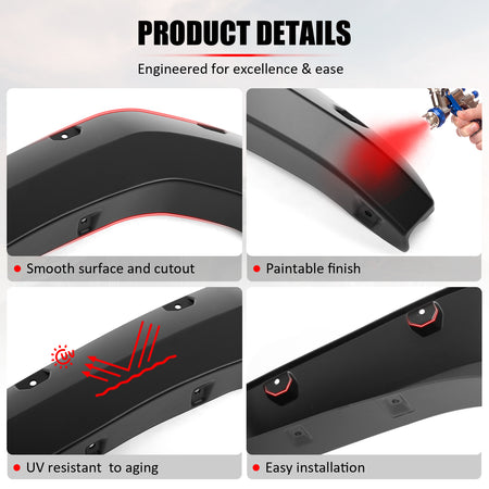Fits 24-26 Toyota Tacoma Fender Flares Pocket Style Wheel Arch Cover PP 4PC Trim
