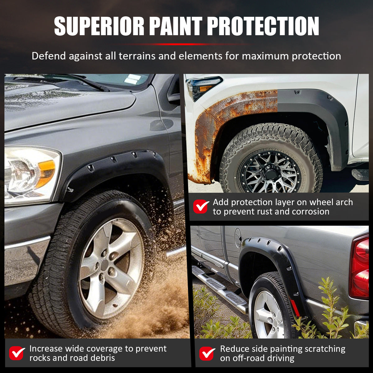 Fits 24-26 Toyota Tacoma Fender Flares Pocket Style Wheel Arch Cover PP 4PC Trim