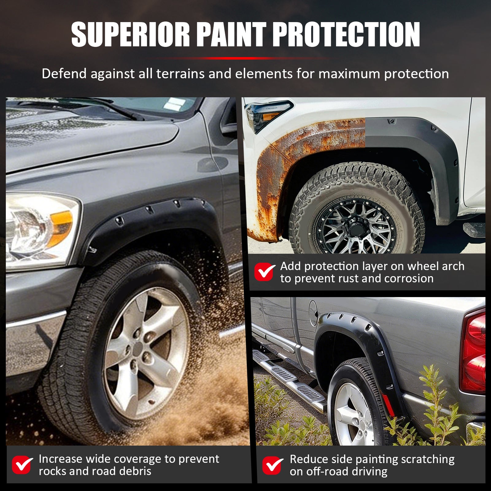 Fits 24-26 Toyota Tacoma Fender Flares Pocket Style Wheel Arch Cover PP 4PC Trim