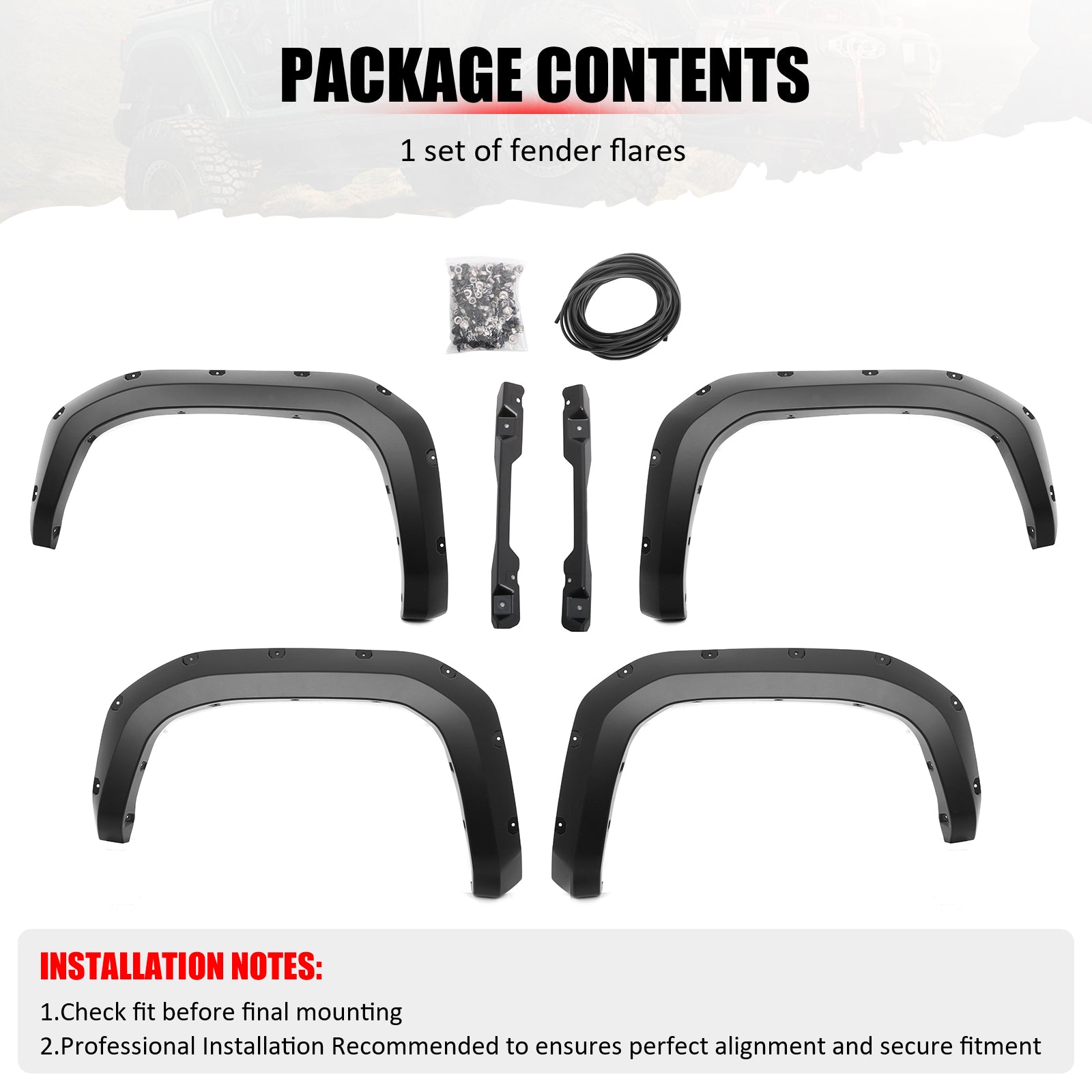 Fits 24-26 Toyota Tacoma Fender Flares Pocket Style Wheel Arch Cover PP 4PC Trim