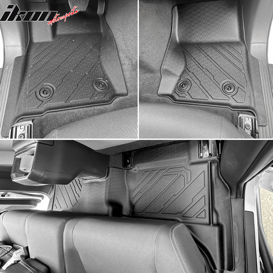 IKON MOTORSPORTS 3D Molded TPE Floor Mats, Compatible with 2024-2025 Toyota Tacoma Double Cab (Except Hybrid), Black All Weather Waterproof Anti-Slip Floor Liners, Front 2nd Row Interior Accessories 3PC