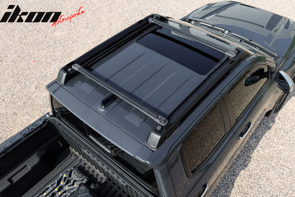 IKON MOTORSPORTS Roof Rack Cross Bars with Slide Rail, Compatible with 2024-2025 Toyota Tacoma Double Cab, Aluminium & ABS Black Cargo Rooftop Luggage Crossbars Carrier, 4PCS