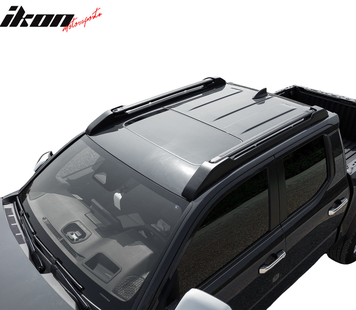 IKON MOTORSPORTS Roof Rack Cross Bars with Slide Rail, Compatible with 2024-2026 Toyota Tacoma Double Cab, OE V2 Style Aluminium Black Cargo Rooftop Luggage Crossbars Carrier